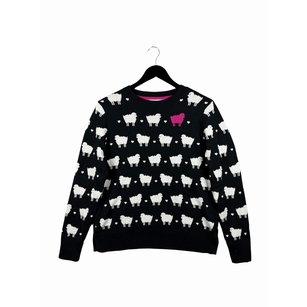 Charter Club Women's L Sheep Sweater Crewneck Black Pink White Princess Diana‎